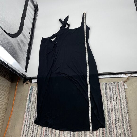 Aritzia Wilfred Black Square Neck Ruched Wrap Tie Dress Womens Size Large Tencel - Picture 6 of 8